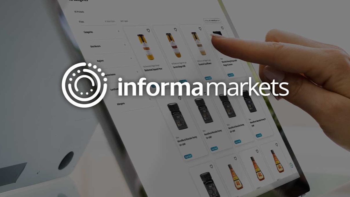 Informamarkets logo on top of a finger touching a digital screen