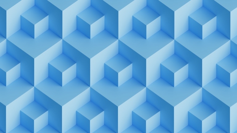 Abstract design with repeating pattern of overlaying light blue cubes