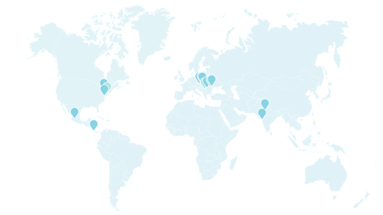 map highlighting 3Pillar office locations around the world