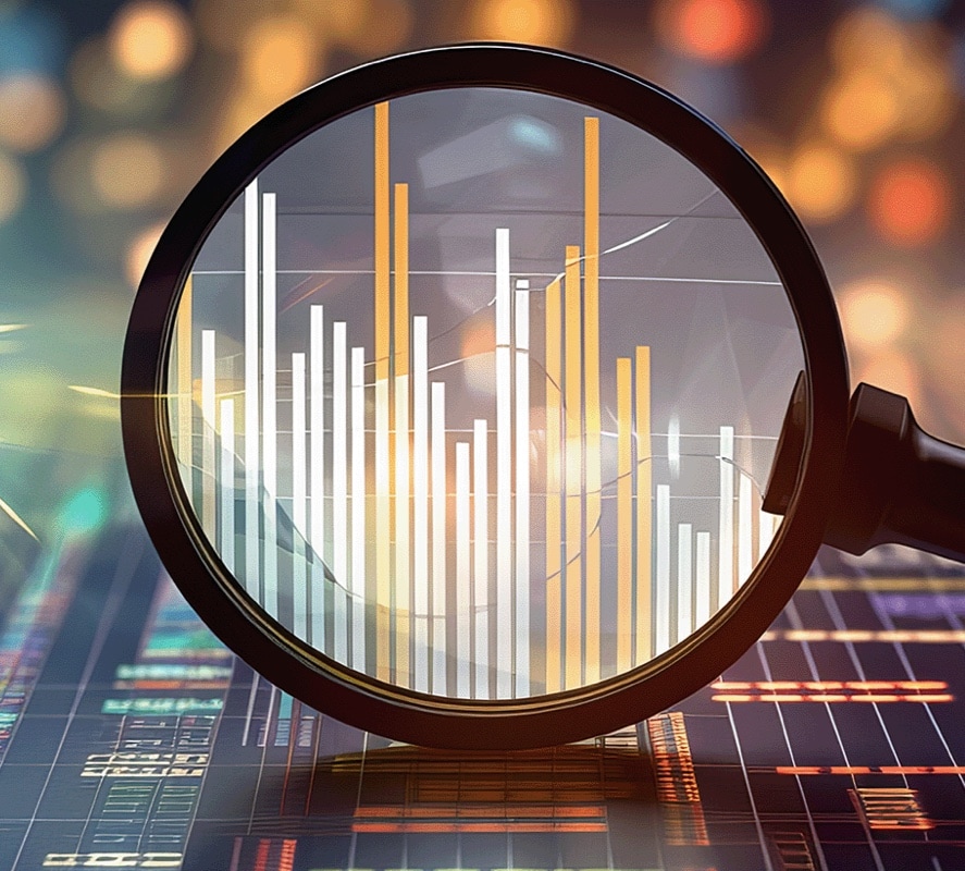 magnifying glass looking at data