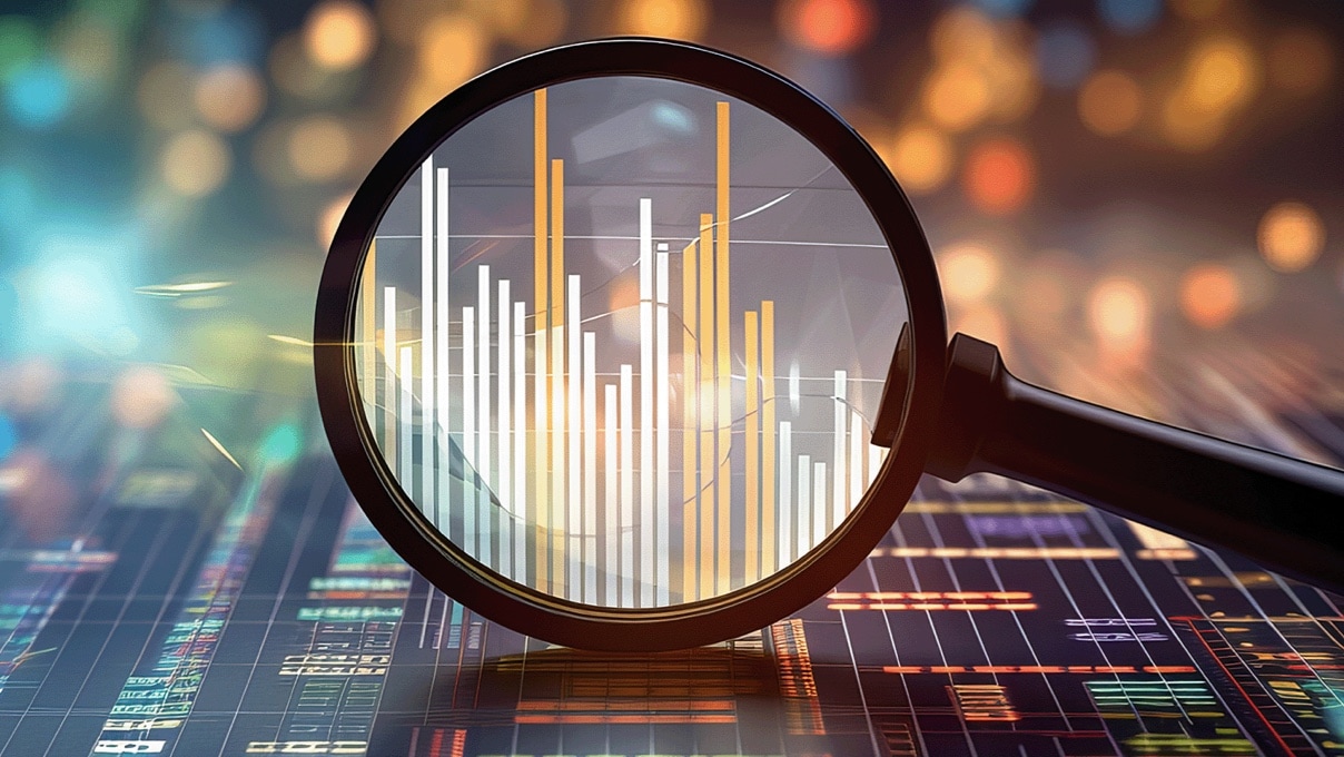 magnifying glass looking at data