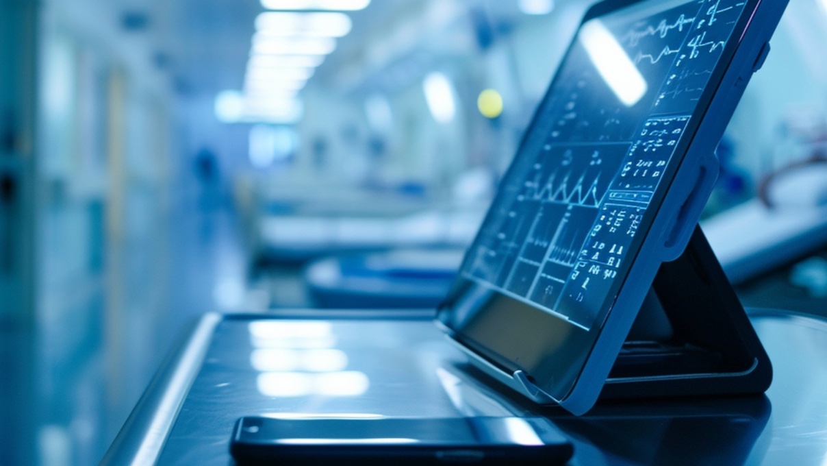 a laptop displaying graphics in a lab