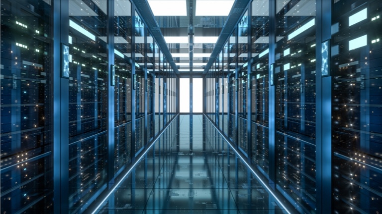 Server racks in computer network security server room data center