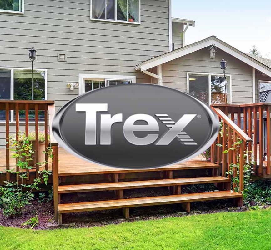 Trex logo over an image of a backyard deck