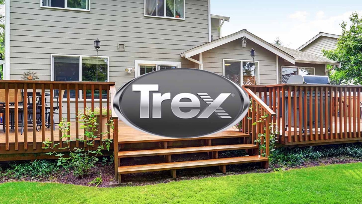 Trex logo over an image of a backyard deck